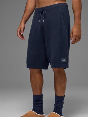 NWT ALO Yoga 7” Sports Club Sweater Knit Short Athletic Navy Blue Size XXL